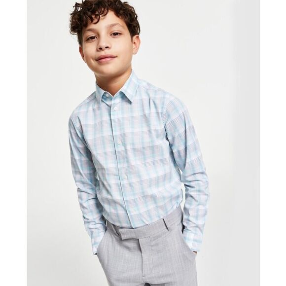 Calvin Klein Other - Calvin Klein Boys Blue and Grey Plaid Button Down Stretch Shirt Size 20